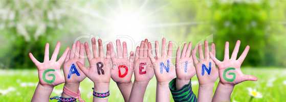 Children Hands Building Word Gardening, Grass Meadow