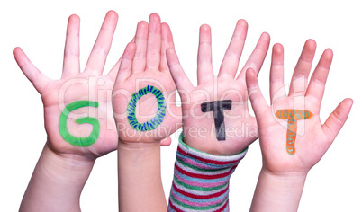 Children Hands Building Word Gott Means God, Isolated Background