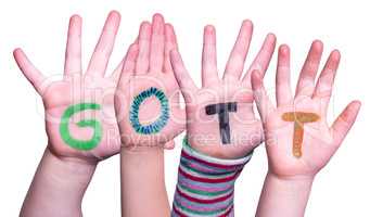 Children Hands Building Word Gott Means God, Isolated Background