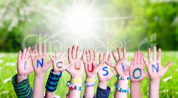 Children Hands Building Word Inclusion, Grass Meadow