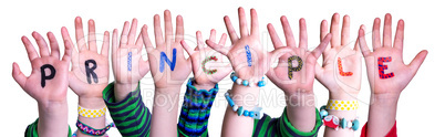 Children Hands Building Word Principle, Isolated Background