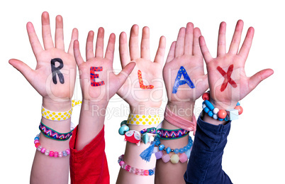 Children Hands Building Word Relax, Isolated Background