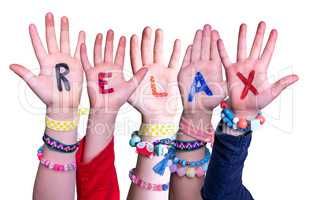 Children Hands Building Word Relax, Isolated Background