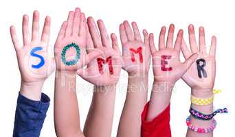 Children Hands Building Word Sommer Means Summer, Isolated Background
