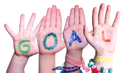 Children Hands Building Word Goal, Isolated Background