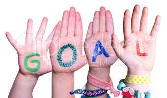 Children Hands Building Word Goal, Isolated Background