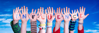Children Hands Building Word Influence, Blue Sky