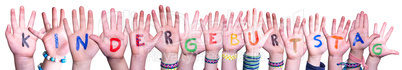 Hands Building Kindergeburtstag Means Kids Birthday Party, Isolated Background