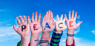 Children Hands Building Word Peace, Blue Sky