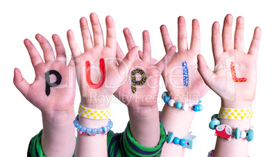 Children Hands Building Word Pupil, Isolated Background