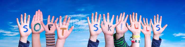 Children Hands Building Word Soft Skills, Blue Sky