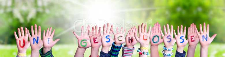 Children Hands Building Uni Geschlossen Means University Closed, Grass Meadow