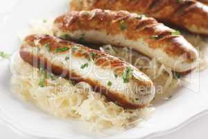 German Cuisine: Bratwurst on Sauerkraut