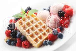 Waffles with Ice Cream and Mixed Berries