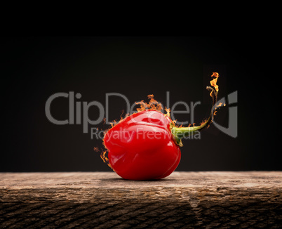 Hot and spicy Habanero chili with flames