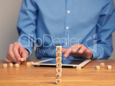Concepual success business image with small wooden blocks