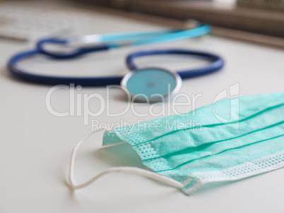 Medical mouth guard on a doctor's desk, selective focus on the f