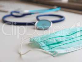 Medical mouth guard on a doctor's desk, selective focus on the f