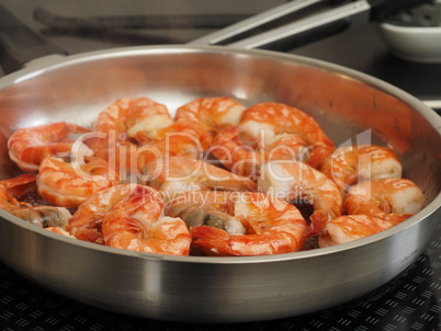 Organic Black Tiger Prawns in a pan