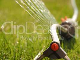 Close up of a lawn sprinkler, hot summer concept