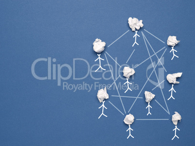 Abstract teamwork, network and community concept on a blue backg