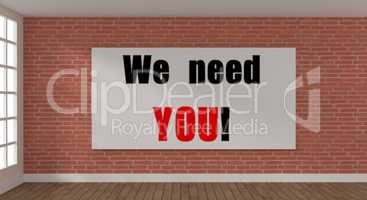 We want You! Big Mock up poster in a bright room