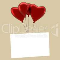 Shiny balloons with a blank card on a vintage color stylized bac
