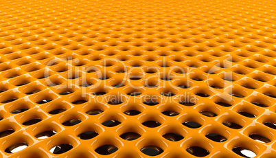 Glossy orange metal grid background, 3d rendering
