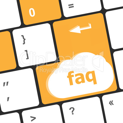 Computer keyboard key with key FAQ, closeup
