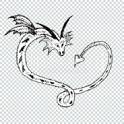 Love heart of dragons. Sketch, vector tattoo
