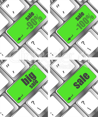 Keyboard buttons with discount in closeup as online sales concept