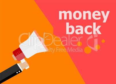 flat design business concept. Money back digital marketing business man holding megaphone for website and promotion banners.