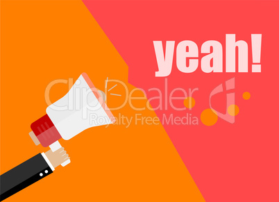 flat design business concept. yeah. Digital marketing business man holding megaphone for website and promotion banners.