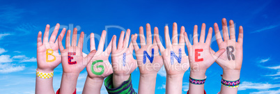 Children Hands Building Word Beginner, Blue Sky