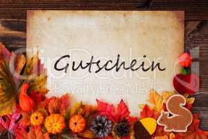Old Paper With Autumn Decoration, Gutschein Means Voucher