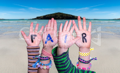 Children Hands Building Word Fair, Ocean Background
