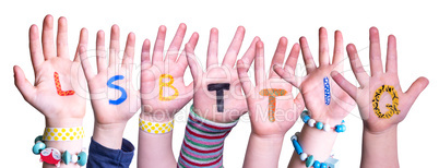 Children Hands Building Word LSBTTIQ Means LSBTQ, Isolated Background