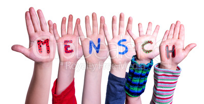 Children Hands Building Word Mensch Means Human, Isolated Background