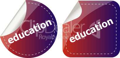 education stickers set on white, icon button isolated on white