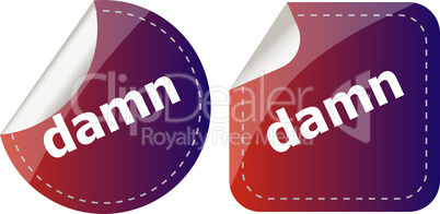 damn word on stickers web button set, label, icon