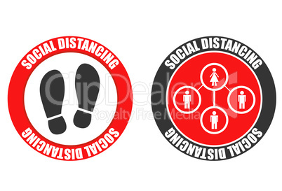 Footprint sign set with text social distancing. Social distancing for print floor. Coronavirus outbreak. Social distancing concept. Protection from Covid-19.