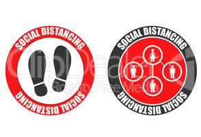 Footprint sign set with text social distancing. Social distancing for print floor. Coronavirus outbreak. Social distancing concept. Protection from Covid-19.