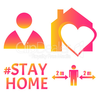 Protection from Covid-19. Stay home. Social media icon set isolated on white in support of self isolation and staying at home. Covid19 signs