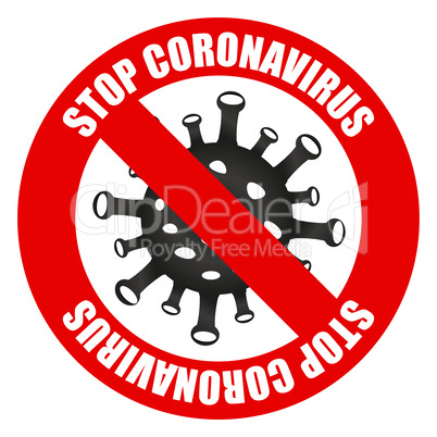 2019-nCoV Novel coronavirus bacteria. Coronavirus icon and red prohibit sign. Stop coronavirus. No infection. Dangerous coronavirus cell in Wuhan China. Isolated on white stop coronavirus icon