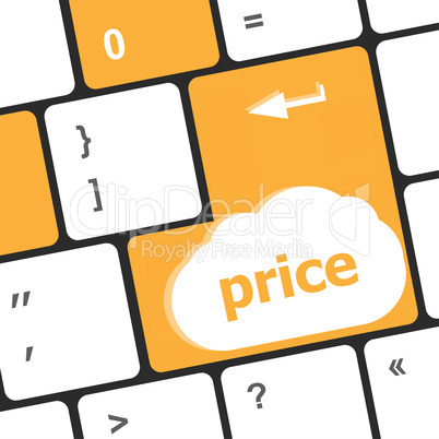 computer keyboard with word price button or key, 3d rendering