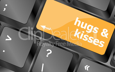 hugs and kisses words on computer keyboard keys