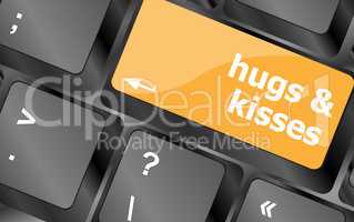 hugs and kisses words on computer keyboard keys