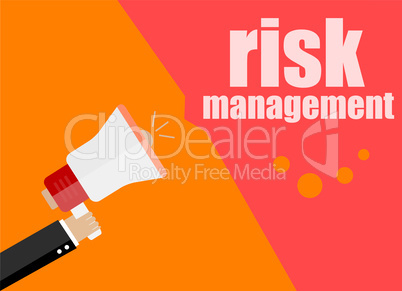 flat design concept. risk management. Digital marketing business man holding megaphone for website and promotion banners.