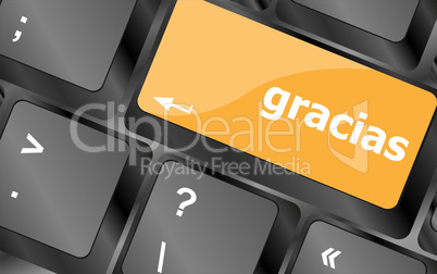 Computer keyboard keys with word Gracias, Spanish thank you