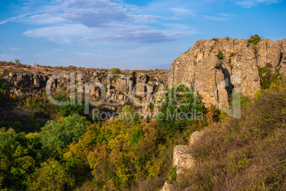 Granite Actovo canyon in the Devil Valley, Ukraine
